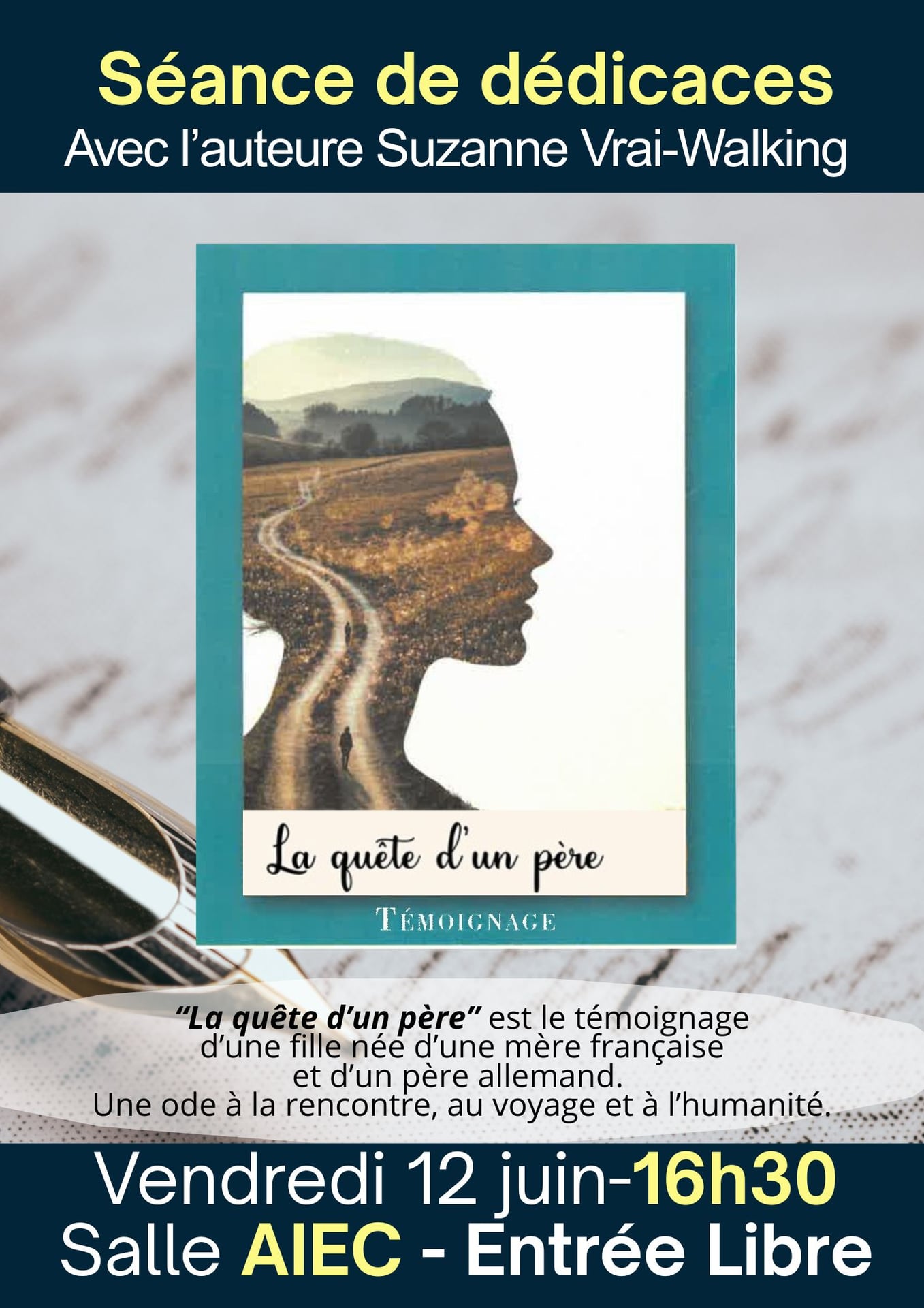Séance de dédicaces  "La quête d'un père" de Suzanne Vrai-Walking
