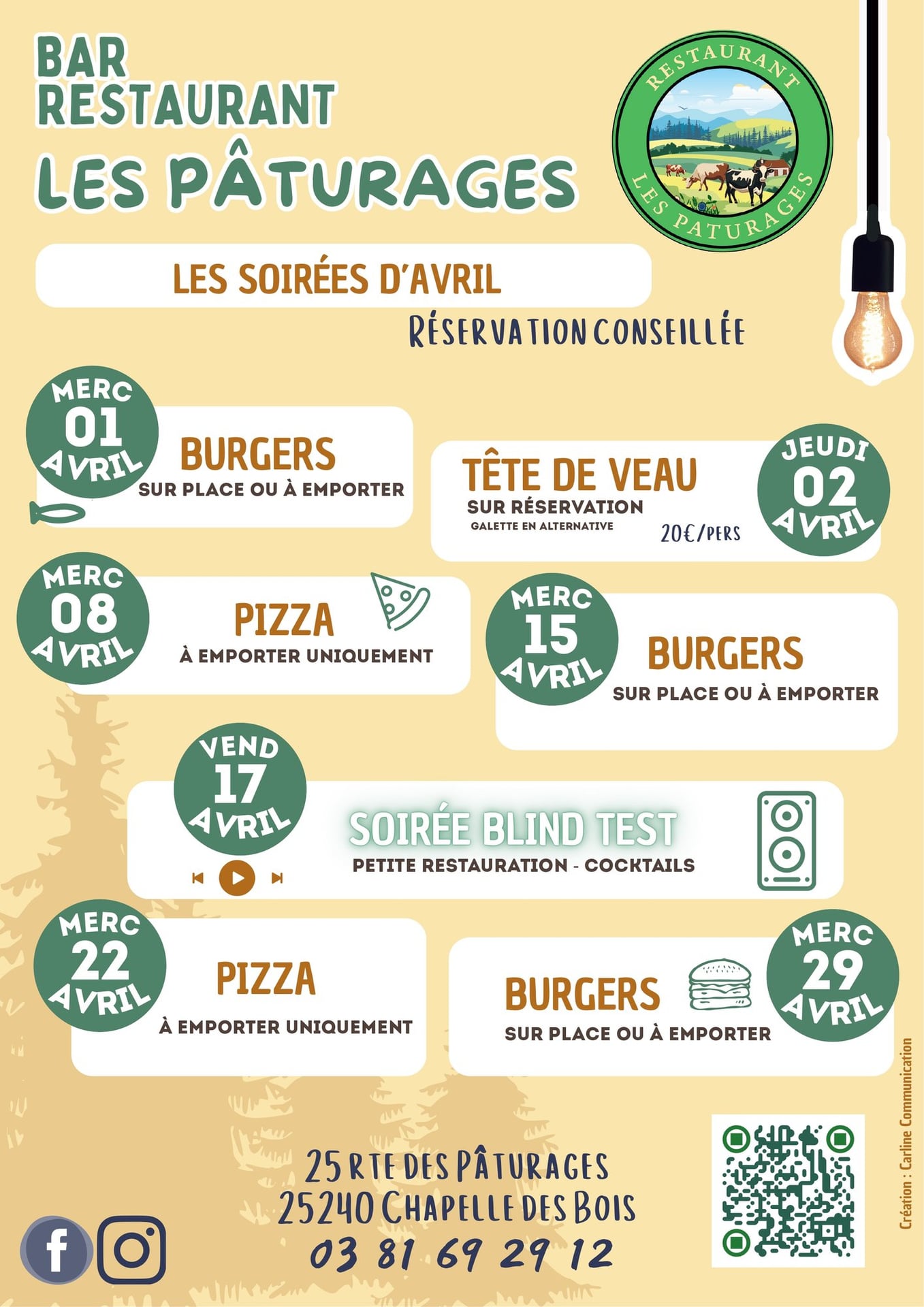 Soirées Spéciales avril - Restaurant Les Pâturages