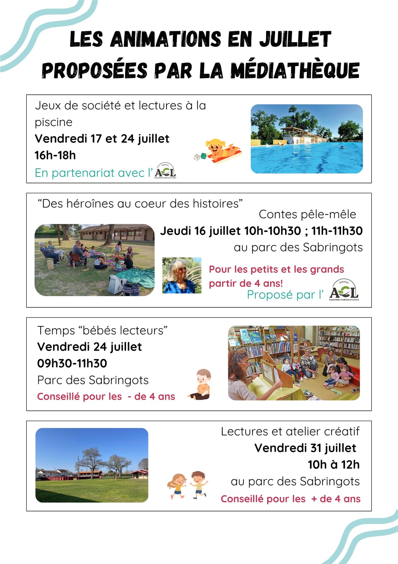 "Jeux de société et lectures à la piscine de Sabres"