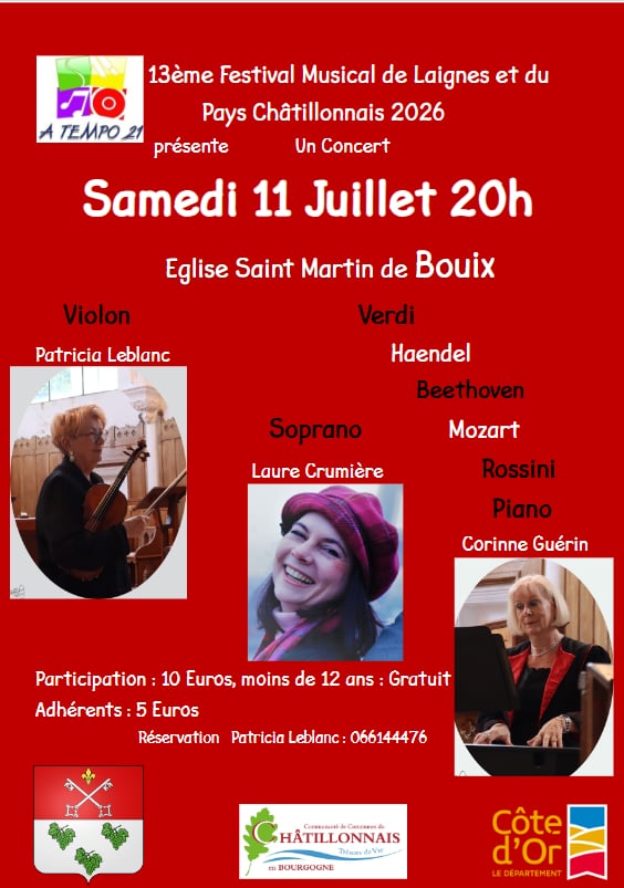13ème Festival Musical de Laignes et du pays Châtillonnais 2026- Une voix Un violon Un piano
