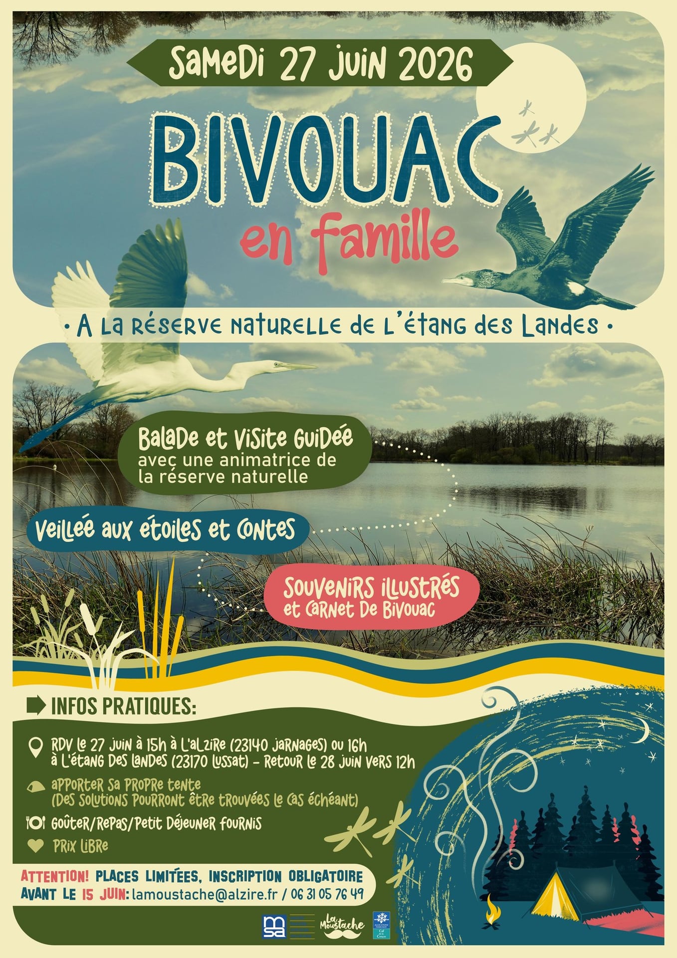 Bivouac en famille à l'étang des landes