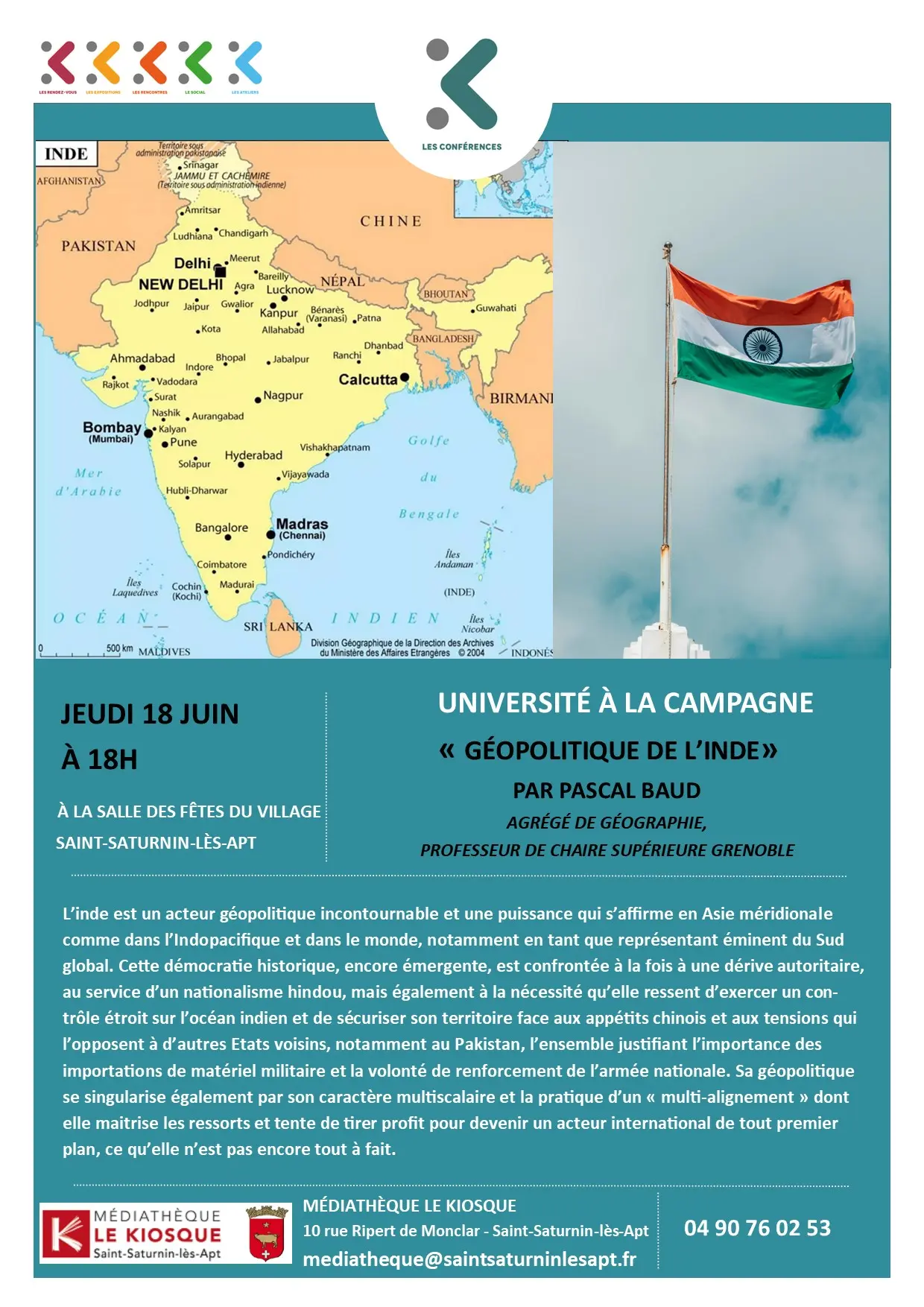 Université à la campagne : Conférence "Géopolitique de l'Inde" par Pascal Baud