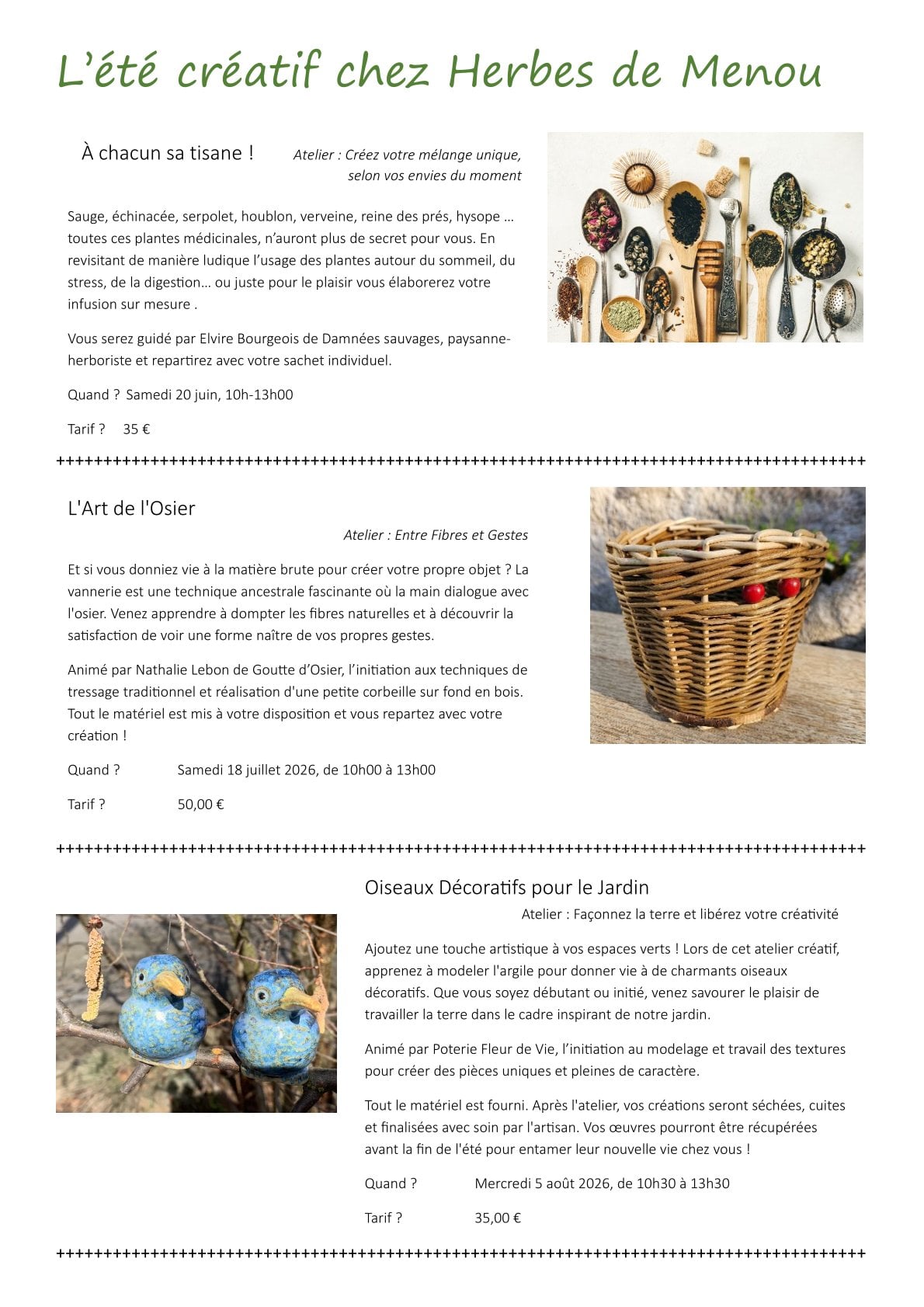 Atelier créatif chez Herbes de Menou : L'Art de l'Osier