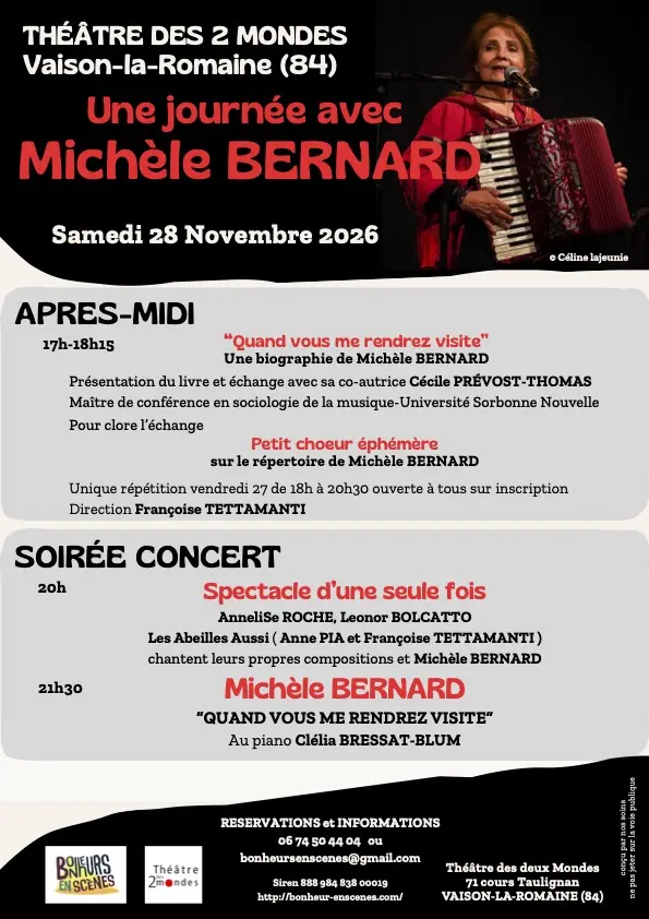 "Une journée avec Michèle Bernard" - Spectacle hommage au Théâtre des 2 mondes