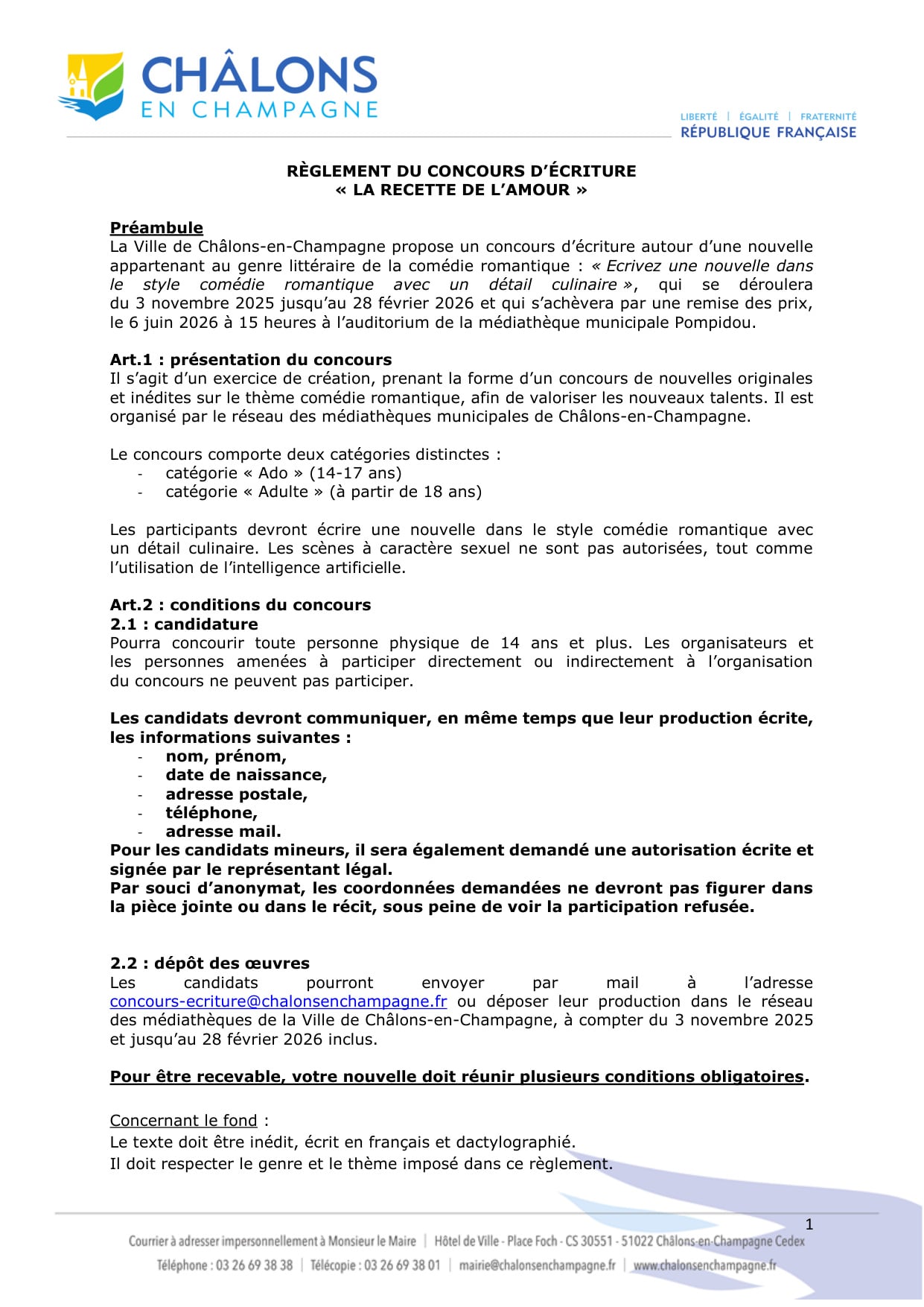 Concours d'écriture : "La recette de l'amour"