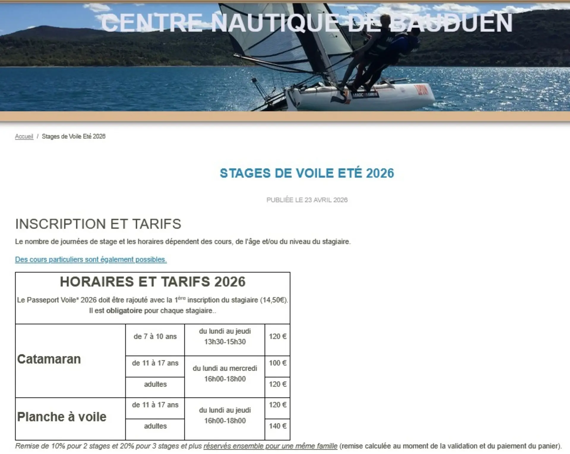 Stage d'été au Centre Nautique de Bauduen