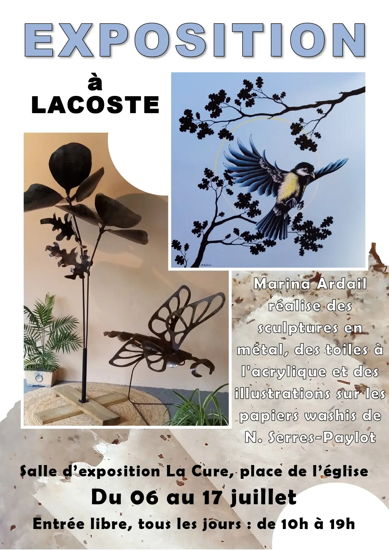 Exposition , peintures sculptures et papiers washis