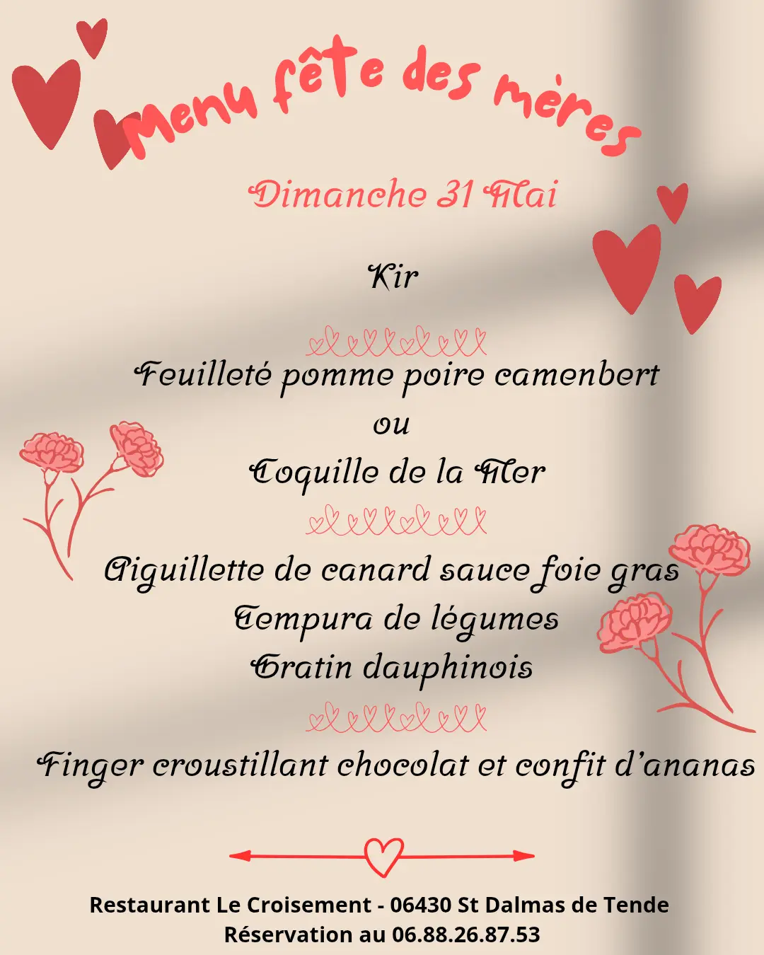 Menu Fête des Mères