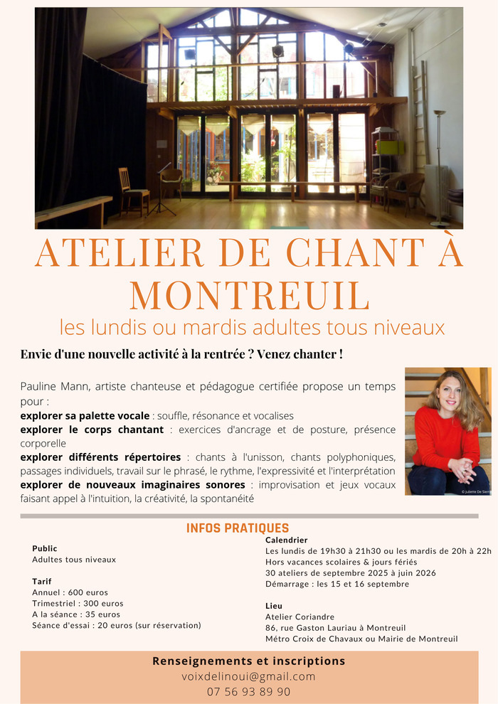 Ateliers de chant hebdomadaires les lundis ou mardis adultes tous niveaux