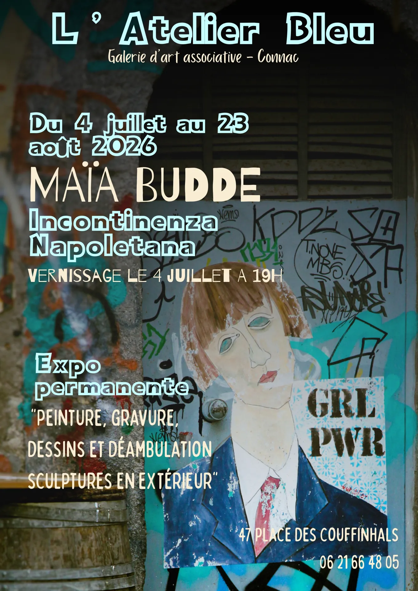 Exposition Incontinenza Napoliteana – Maïa Budde – L’Atelier Bleu du 4 juillet au 23 août