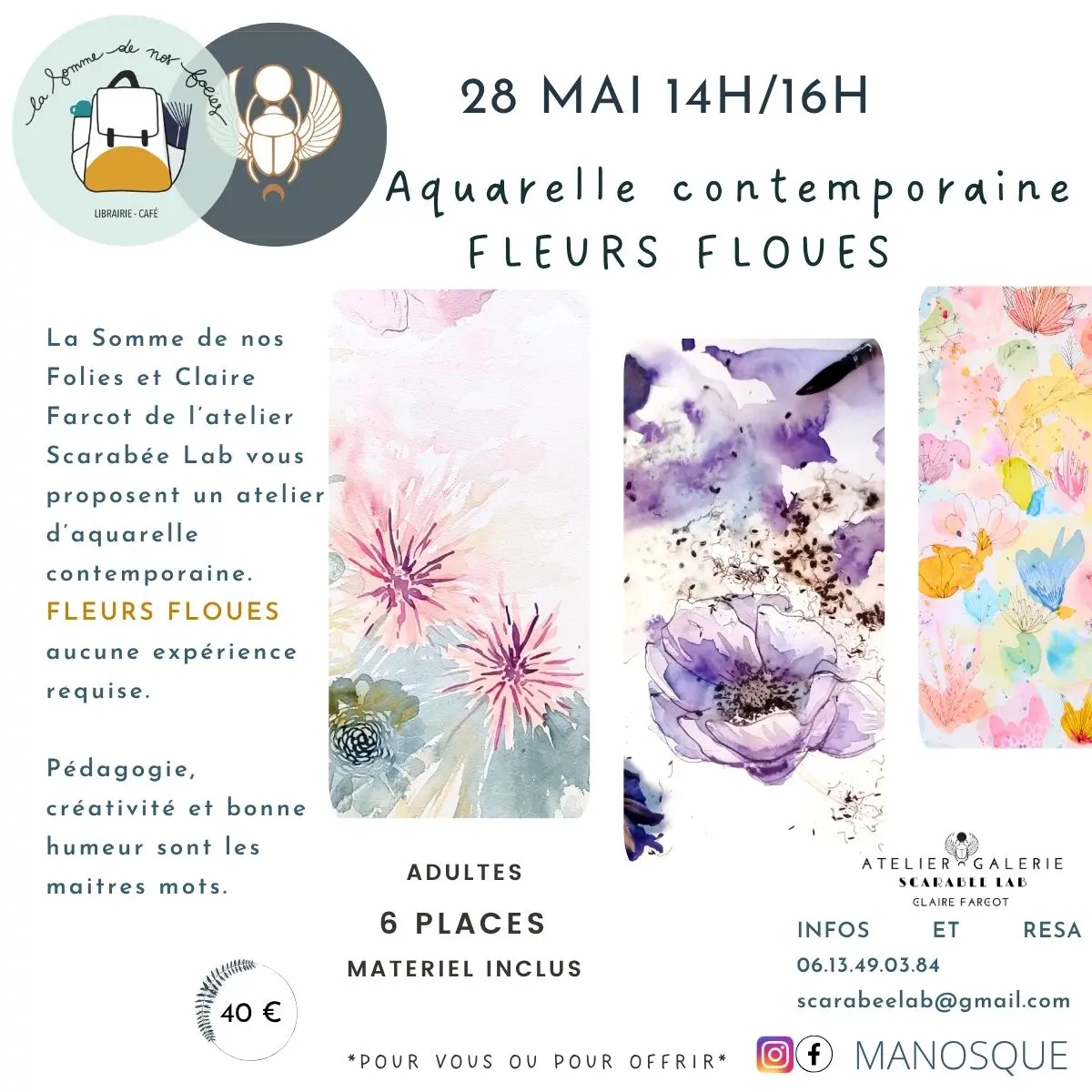 Stage aquarelle tous niveaux/fleurs floues