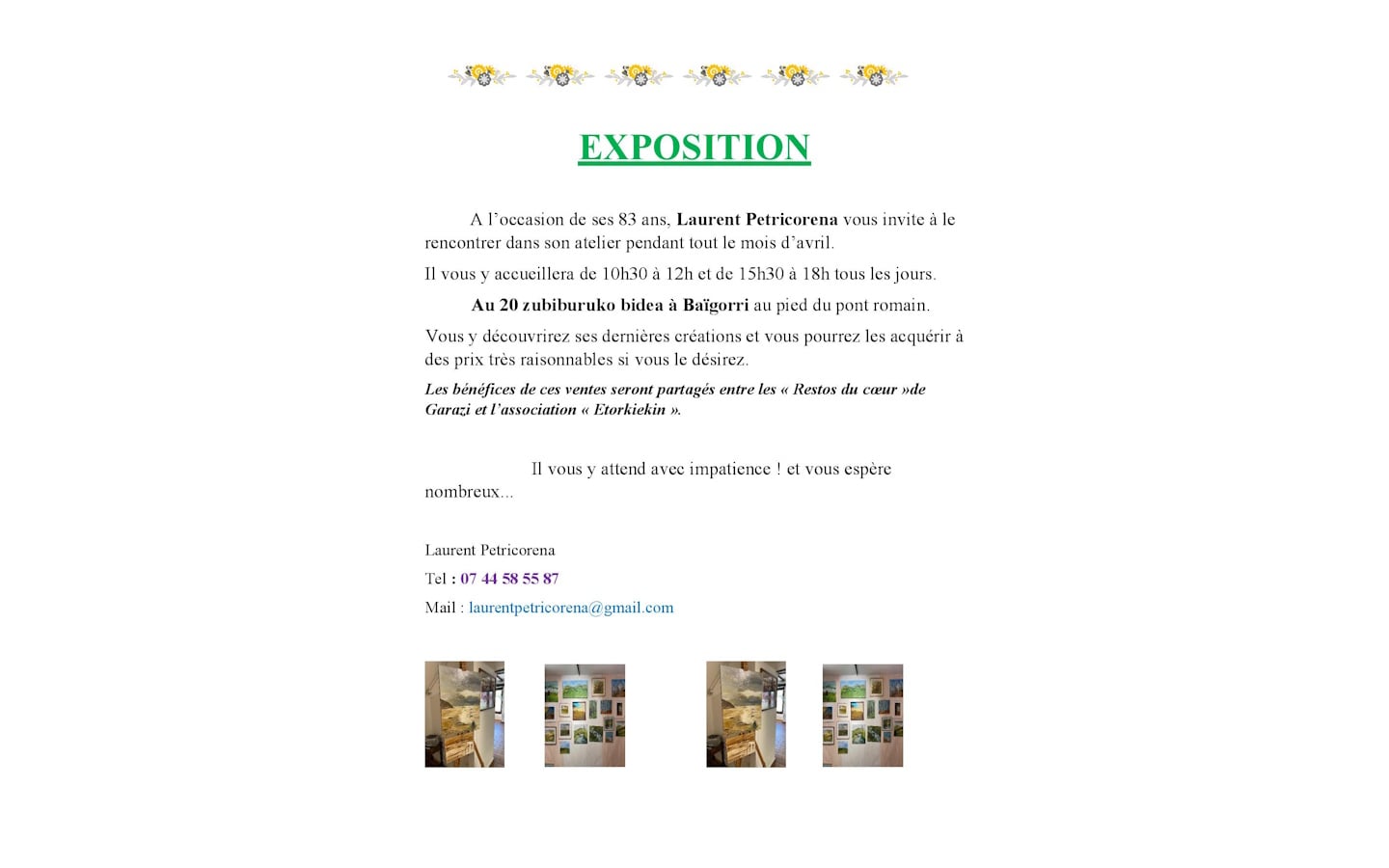 Exposition : peintures de Laurent Petricorena