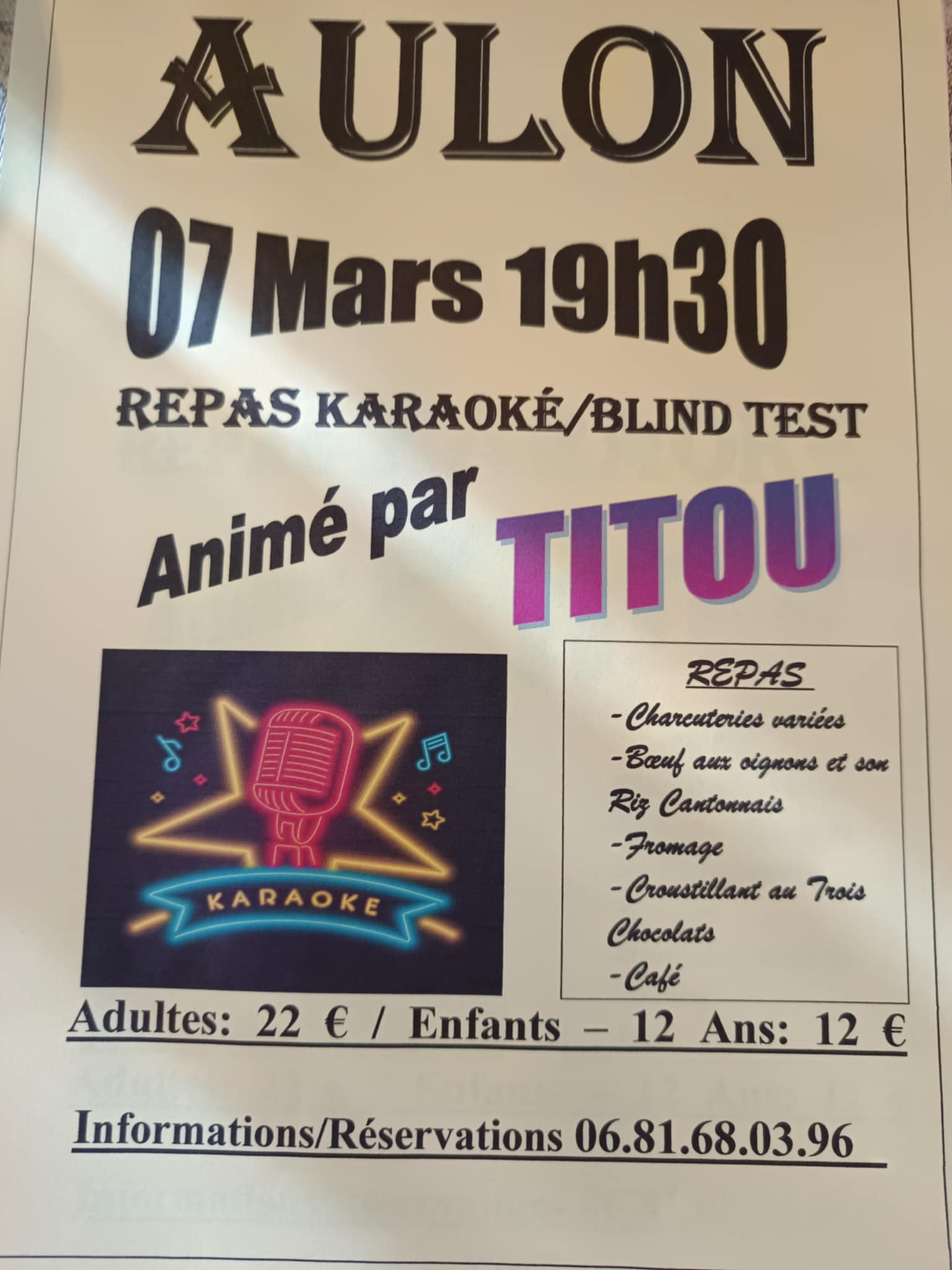 Soirée repas karaoké/blind test