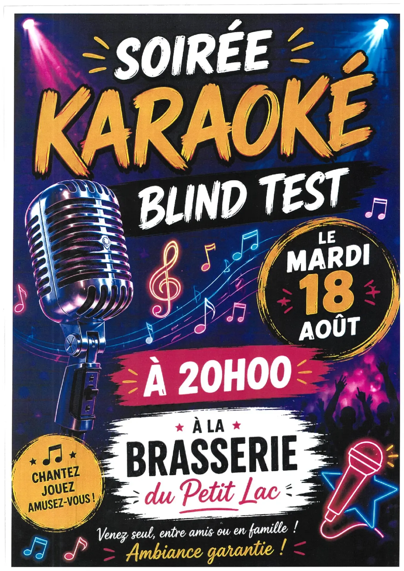 Soirée Blind Test et Karaoké à la Brasserie du Petit Lac !