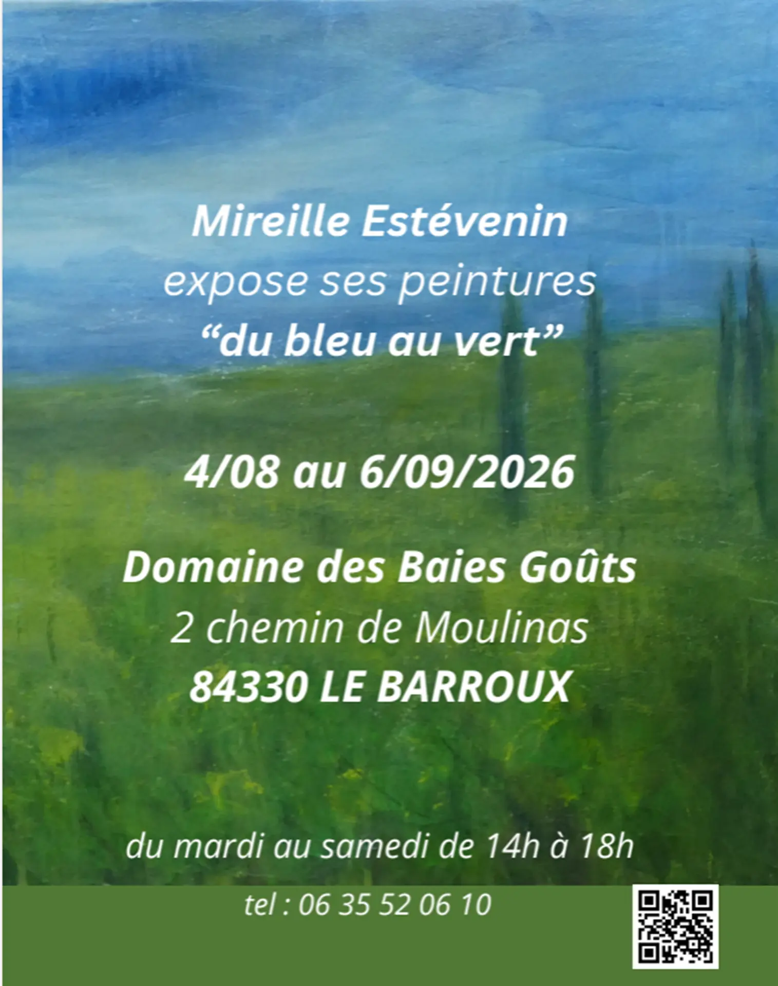 Expositon "du bleu au vert" de Mireille Estévenin
