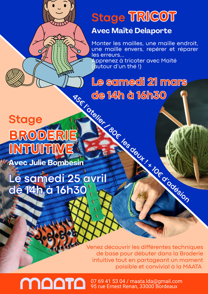 Stage de tricot, stage de broderie intuitive