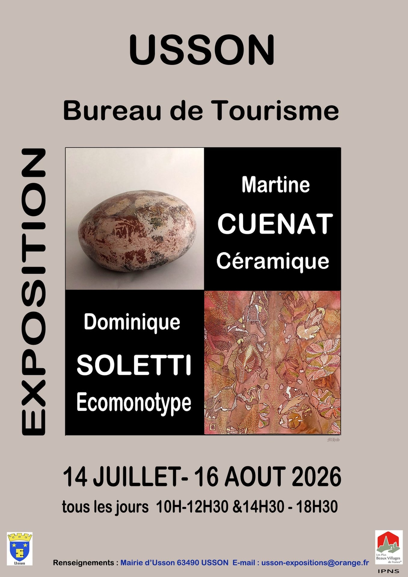 Exposition de M. Cuenat : Céramique et D. Soletti - Ecomonotype