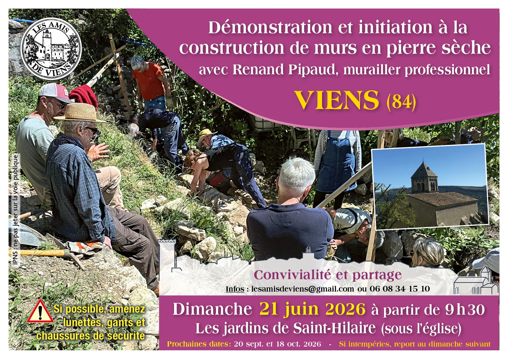 Demonstration et initiation à la construction de murs en pierre seche avec des muraillers professionnels