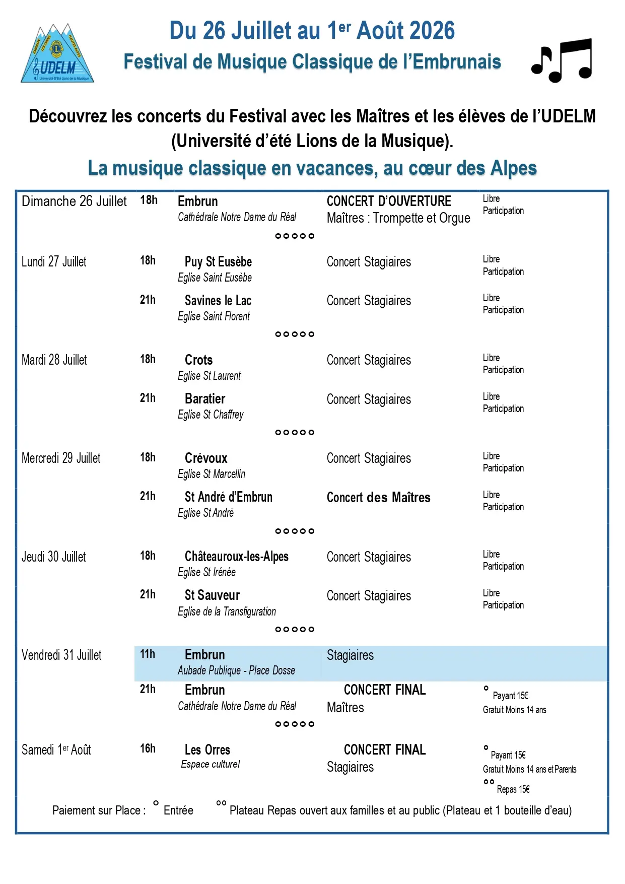 Festival de musique classique de l'Embrunais - UDELM : concert des Maîtres