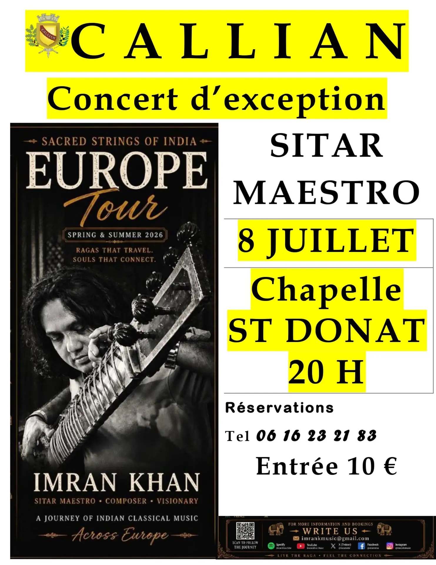 Concert IMRAN KHAN , virtuose du Sitar