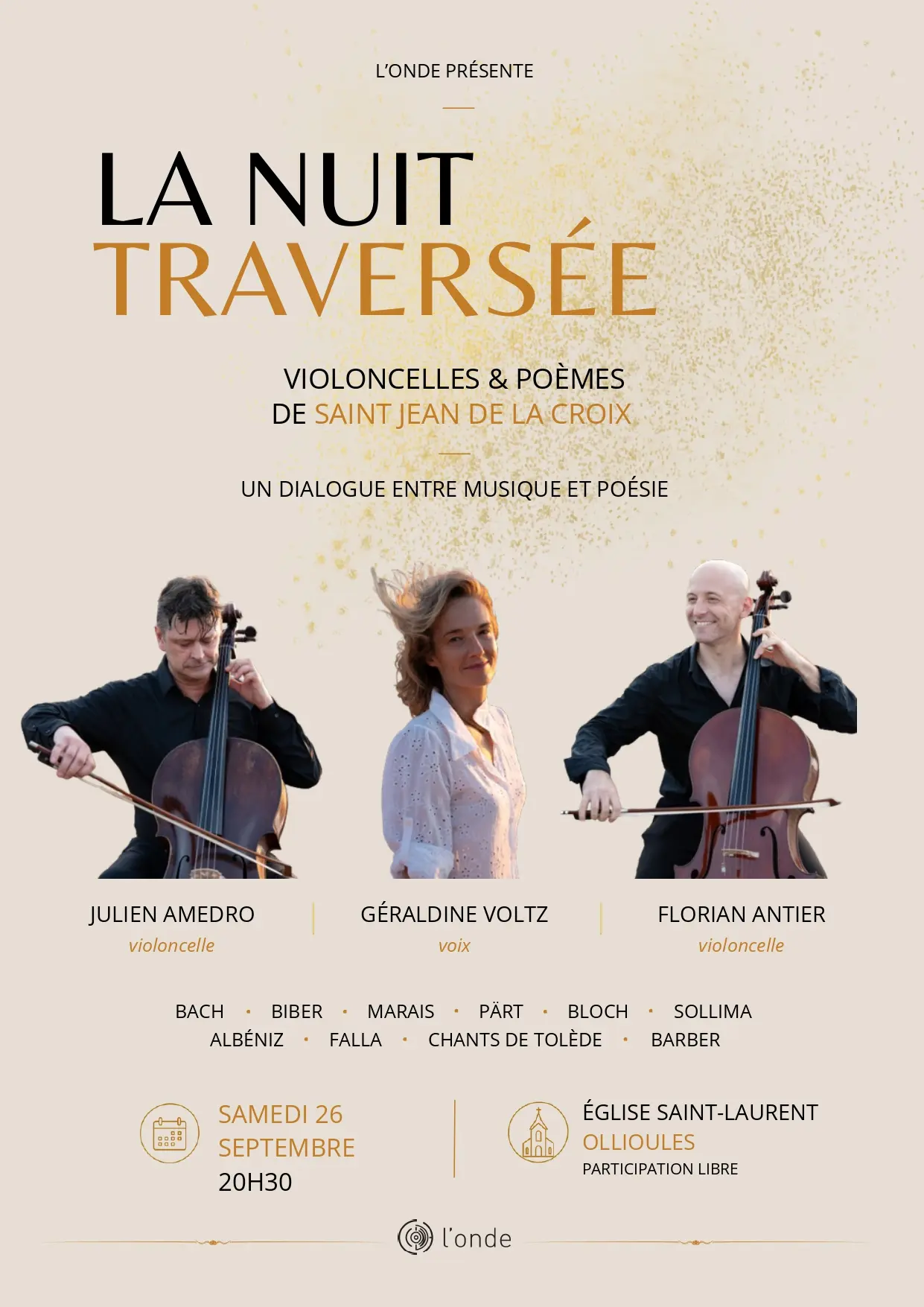 Concert "La nuit traversée" : violoncelles et poèmes de Saint Jean de la Croix