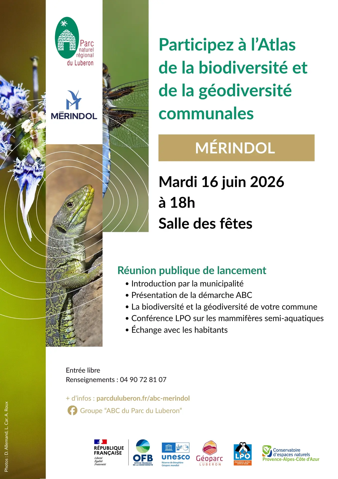 Réunion publique de lancement des "Atlas de la biodiversité et de la géodiversité communales" Mérindol